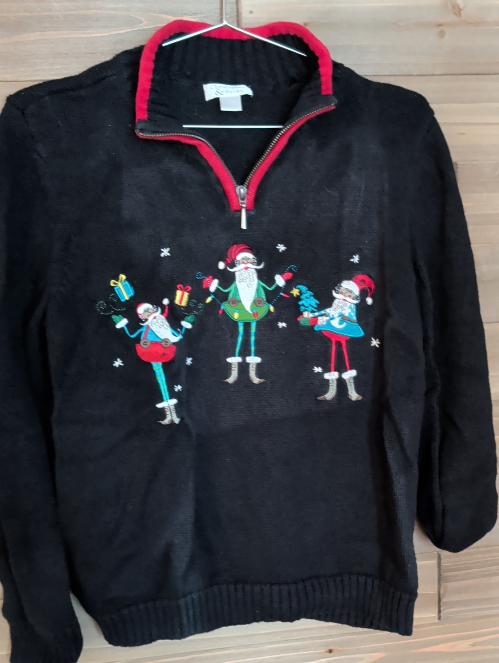 Christopher & Banks Black Knit Holiday Top with White Label